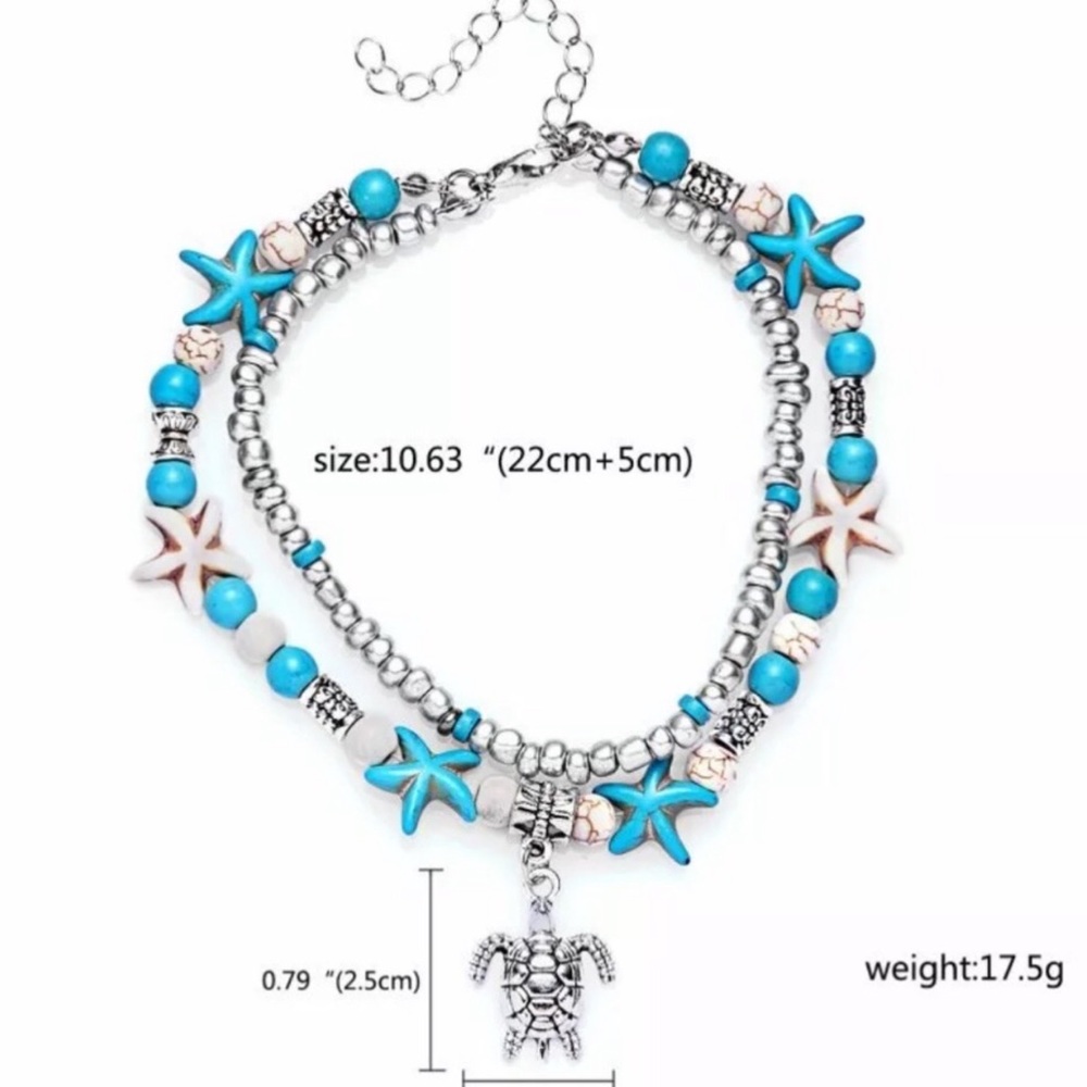 Boho Turquoise & Silver Ankle Bracelet - Picture 2 of 6